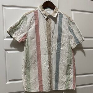 American Eagle Outfitters Men's Striped Shirt - Cream, Green, Pink, Blue